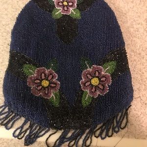Antique blue beaded purse